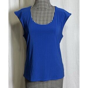 NWT White House Black Market Cap Sleeve Scoop Neck Top Royal Blue L MSRP $44.50